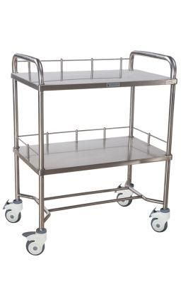 Stainless Steel Surgical Instrument Medical Tray Mobile Instrument Trolley/Cart for Hospital Furniture with Mute Wheels Multifunction 2 Layers