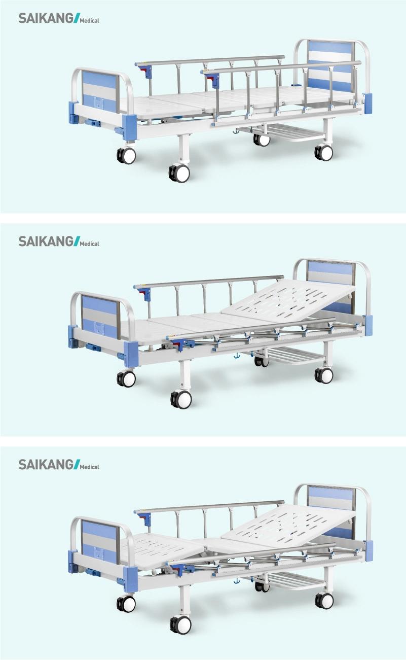 T2K Movable Commercial Furniture Luxury Manual Hospital Bed with Stain Steel Headboard