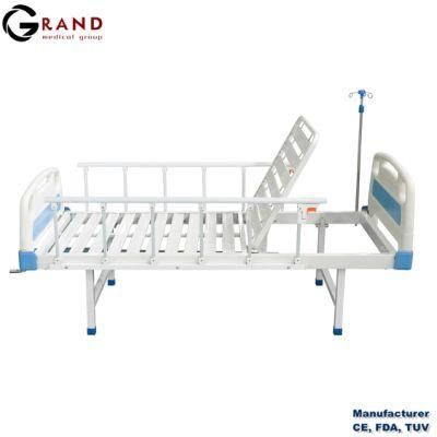 China Hospital Furniture Manual Adjusted Two Function Cold Rolled Metal Cheap Patient Bed Medical Rotating Nursing Care Bed for Sale