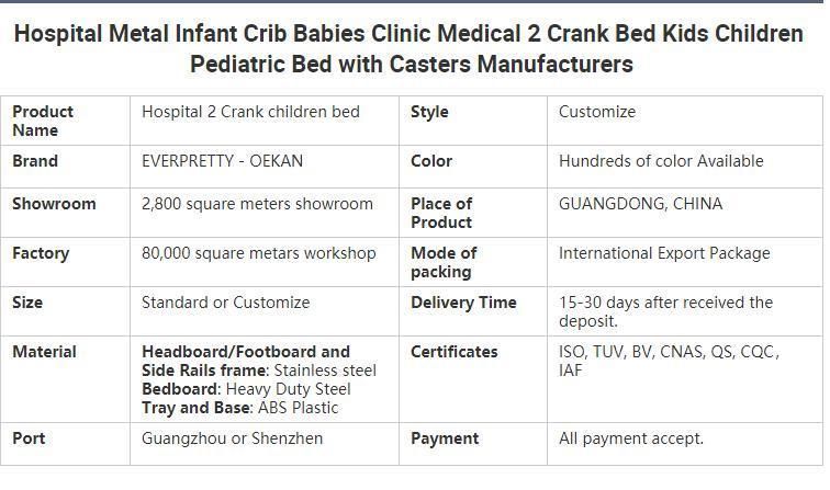 Hospital Metal Infant Crib Babies Clinic Medical 2 Crank Bed Kids Children Pediatric Bed with Casters