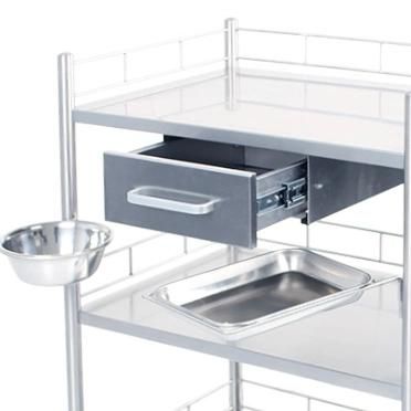 HS6165E Medical Hospital Equipment Inox SUS 304 Multi-Functional Instrument Surgical Dressing Trolley with Drawer, Basin and Sharps Container