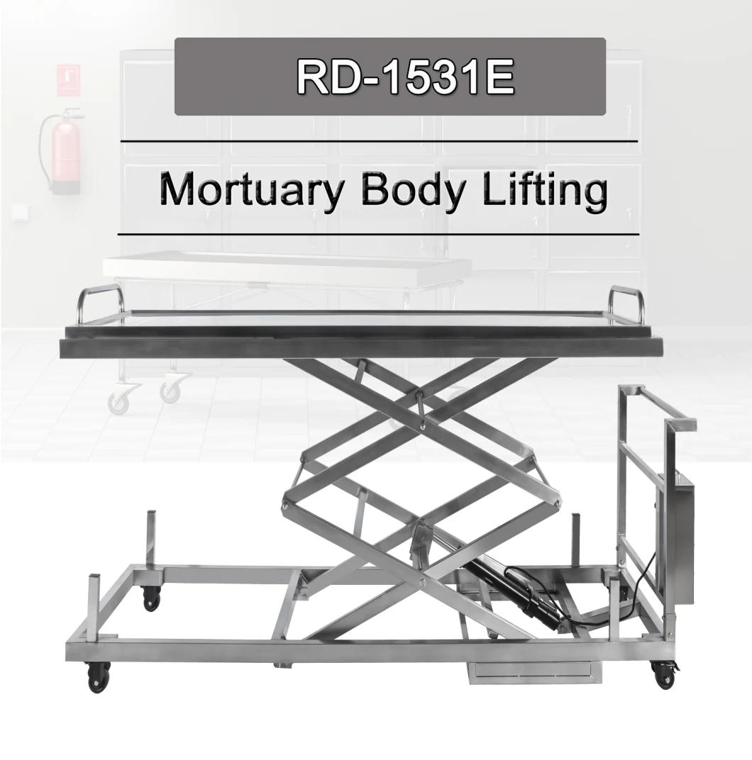 Roundfin Hight Adjustable Funeral Mortuary Freezer Corpse Transfer Trolley