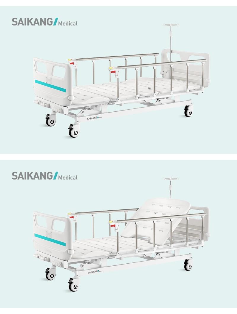 V3K5c Saikang Aluminum Siderails 3 Function Adjustable Manual Medical Clinic Hospital Bed with Infusion Pole