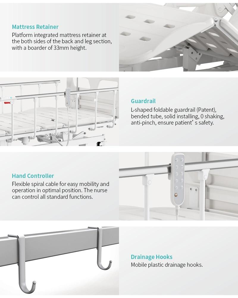 V8w5c Saikang Stainless Steel Siderails 5 Function Adjustable Electric Clinic ICU Hospital Bed with Infusion Pole