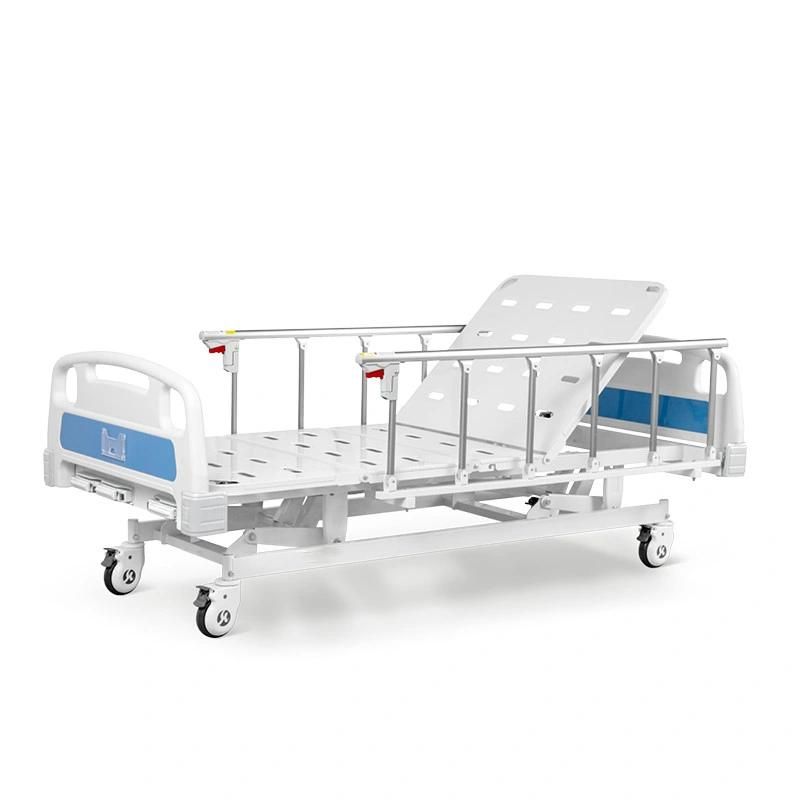 Casters 3 Crank 3 Function Foldable Clinic Furniture Metal Medical Nursing Adjustable Manual Patient Hospital Bed