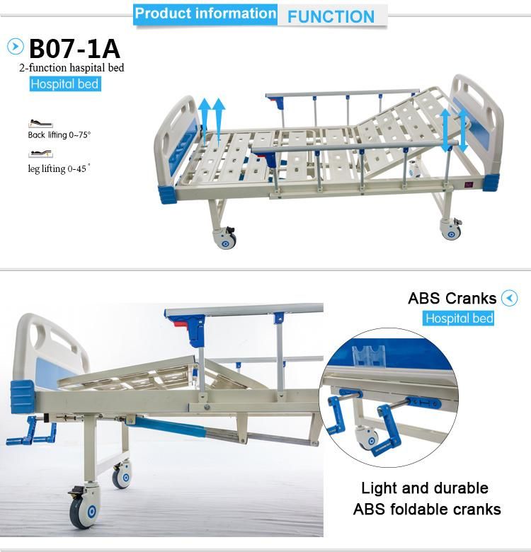 2 Crank 2 Function Manual Hospital Nursing Medical Bed for Patients