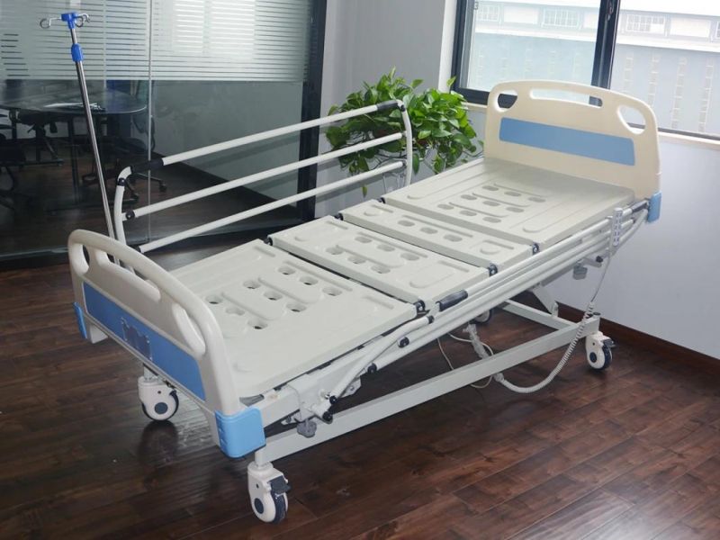 HS5130 Home Care Furniture Multi-purpose Motorized Powered Medical Bed with PP Bed Board and Foldable Guail