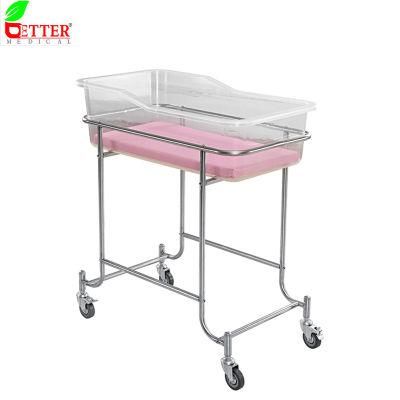 Stainless Steel Hospital Infant Bed with Mattress and Wheels