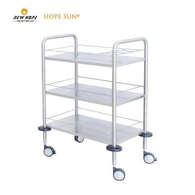 HS6123 Stainless Steel Professional 3 Layers Medical Hospital Instrument Trolley with Fence