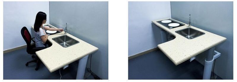 Stainless Steel Electric Lift Cooking Bench with Left Table