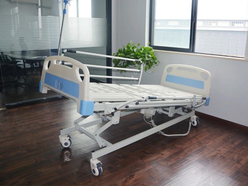 HS5130 Home Care Furniture Multi-purpose Motorized Powered Medical Bed with PP Bed Board and Foldable Guail