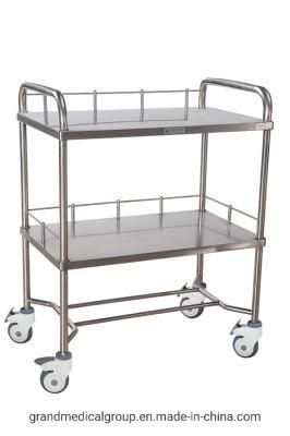 Stainless Steel Surgical Instrument Medical Tray Mobile Instrument Trolley for Hospital Furniture with Mute Wheels Multifunction 2 Layers