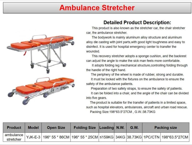 Hospital Medical Ambulance Stretcher First Aid Folding with Wheels