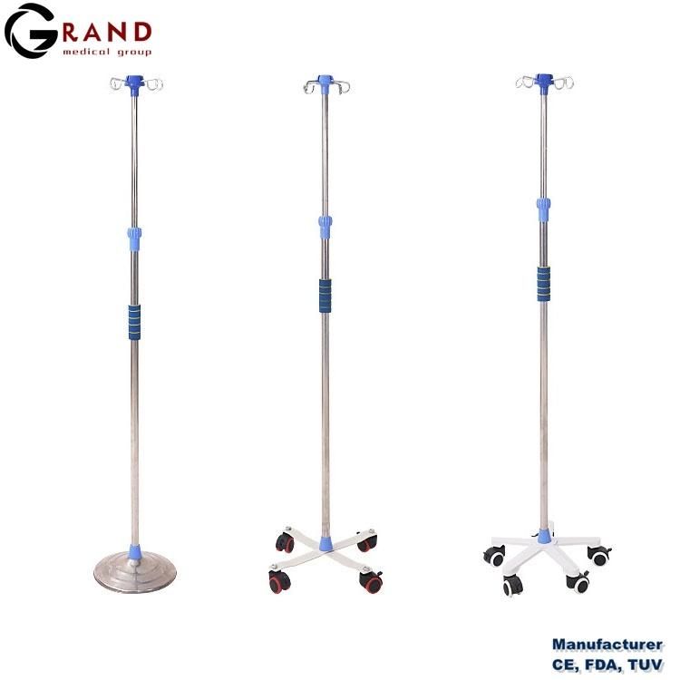 Medical Infusion Stand Manufacture Height Adjustment Stainless Steel Hospital IV Stand with Tray