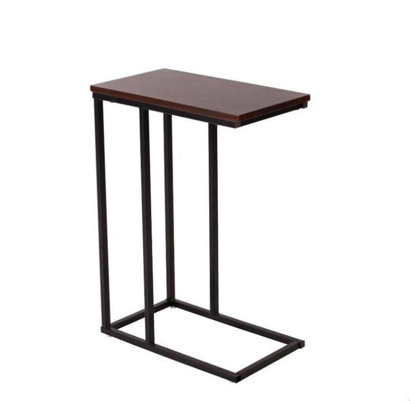 Side End Table/MFC and Metal Wooden Bed Trolley, Wood, Brown/Black, Unique