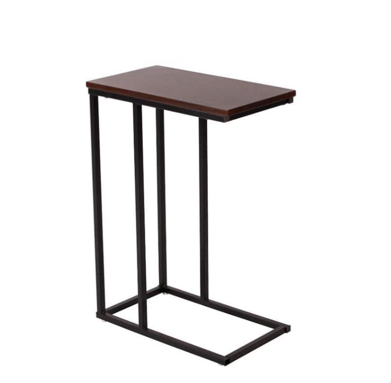 Side End Table/MFC and Metal Wooden Bed Trolley, Wood, Brown/Black, Unique