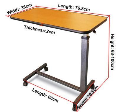 Height-Adjustable Wooden Overbed Table for Hospital Good Quality