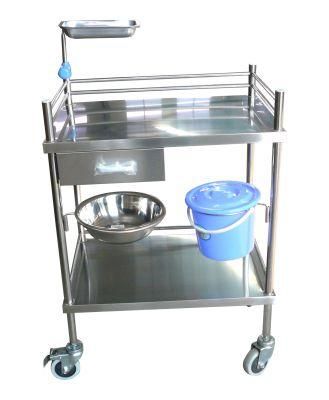 Top Sale! Medical 2 Layers Stainless Steel Cart, Hospital Instrument Nursing Trolley
