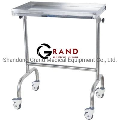 Hospital Furniture Medical Instrument Stainless Steel Square Tray Support with Double Rod Mayo Instrument Trolley