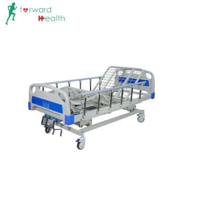 Three Function Adjustable Medical Furniture Folding Manual Patient Nursing Hospital Bed with Casters