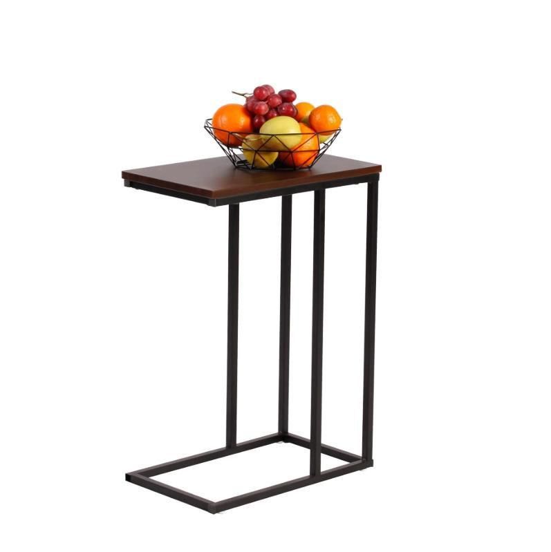 Side End Table/MFC and Metal Wooden Bed Trolley, Wood, Brown/Black, Unique
