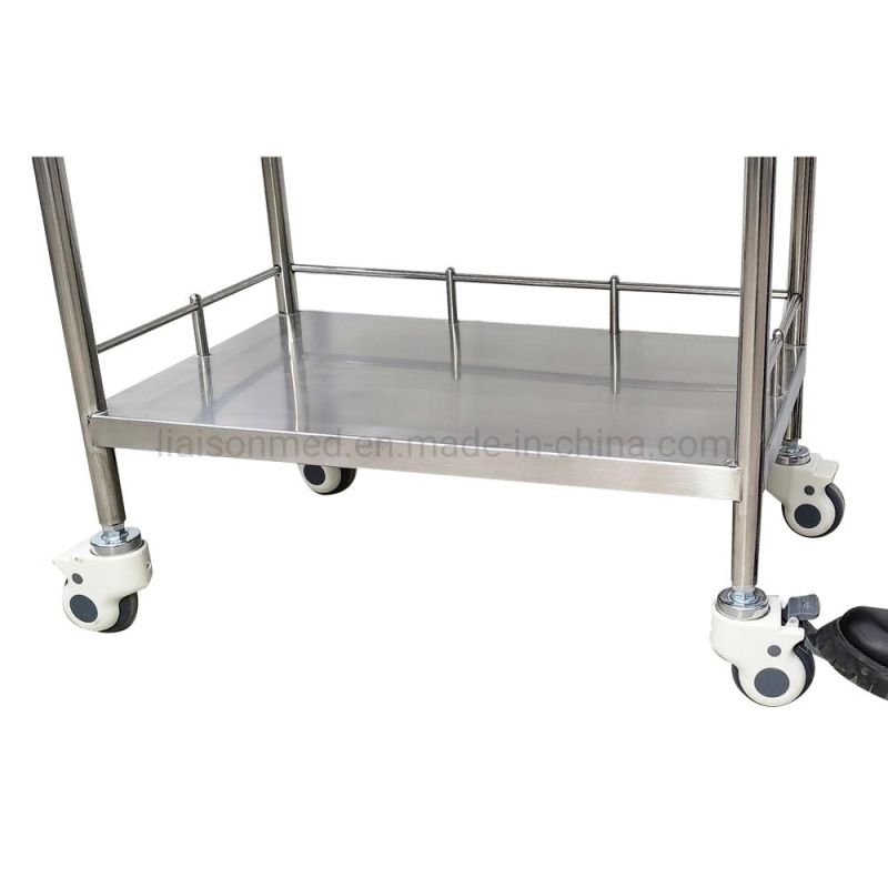 Mn-SUS050 Medical Portable Therapy Instrument Nursing Two Layer Treatment Trolley with Two Drawers