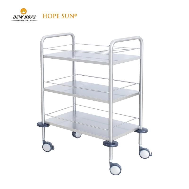 HS6123 Newhope Professional Hospital Service 2 Shelves Stainless Steel Medical Instrument Trolley Cart