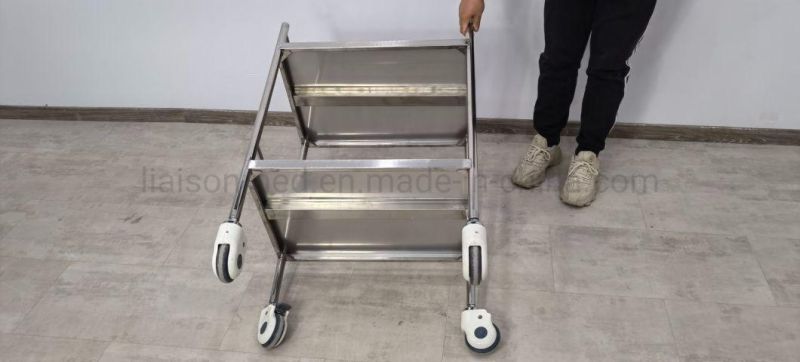 Mn-SUS052A 304 Stainless Steel Size Customized Double Layers Medical Trolley