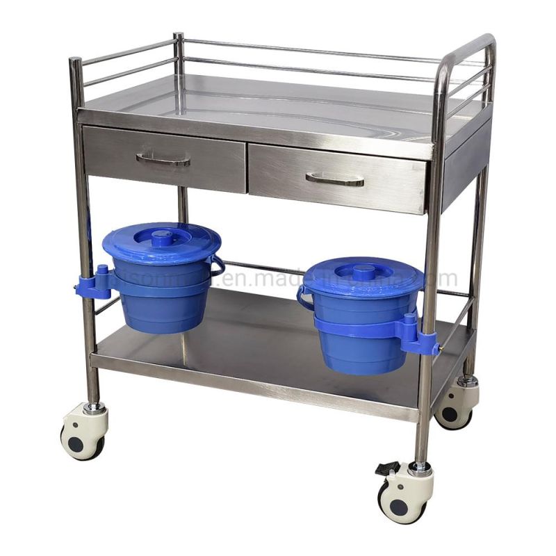 Mn-SUS012A Medical Stainless Steel Surgical Operating Instrument Dressing Nursing Change Treatment Cart with Two Drawer