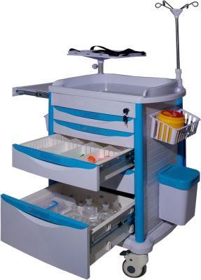 Hospital Medical Laundry ABS Crash Cart Emergency Anasthesia Drug Trolleys, Steel Dressing Stretcher with Drawers