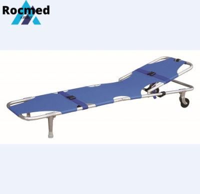 Transport Ambulance Aluminum Alloy Emergency Back Adjustable Two Folding Stretcher with Castor