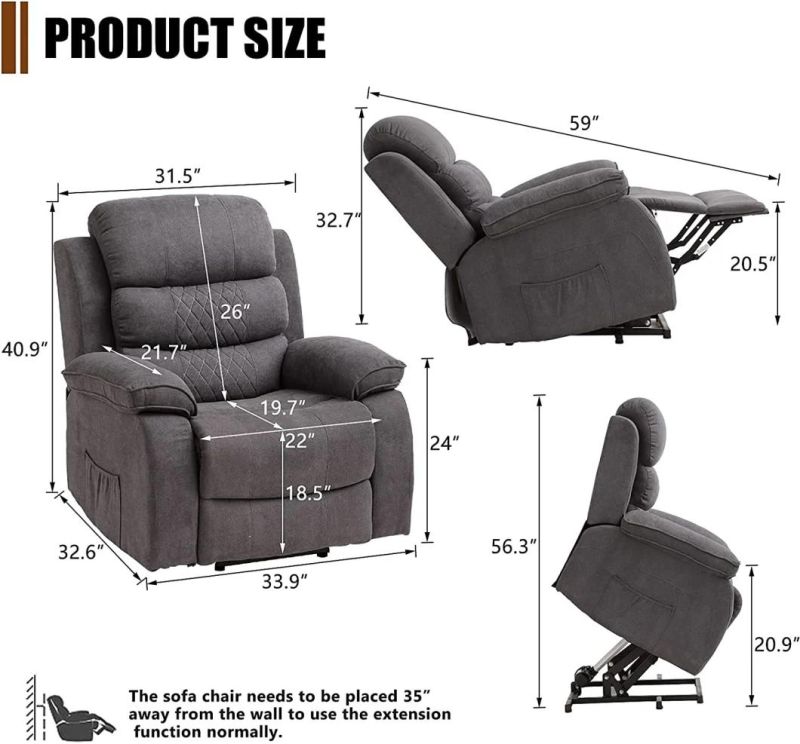 Jky Furniture Fabric Power Electric Mobility Riser Recliner Chair for The Elderly and Disabled
