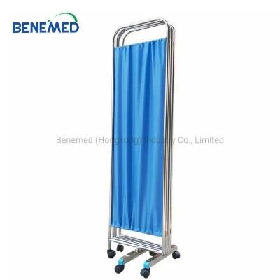 Hospital Furniture Stainless Steel 4 Foldings Mobile Patient Ward Screen with Panels