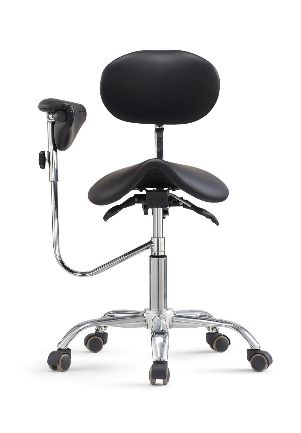 Split Seat Saddle Stool Medical Deatl Assistant Chair with Swivel Armrest