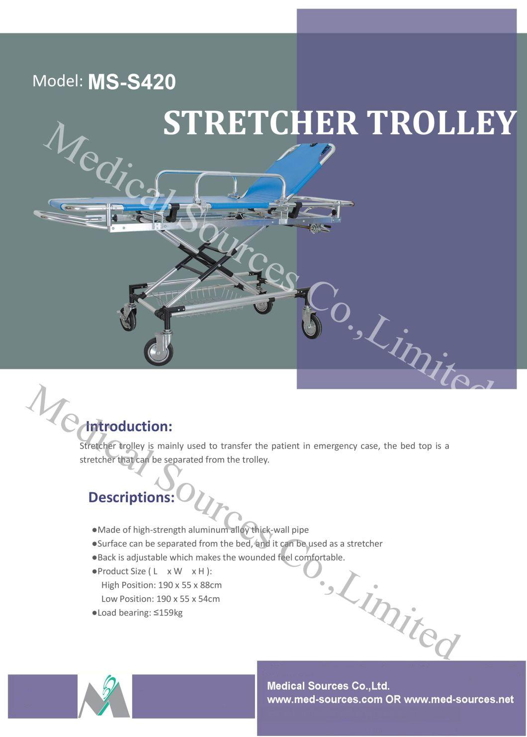 (MS-S420) Medical Ambulance Stainless Steel Transport Hydraulic Emergency Stretcher Trolley