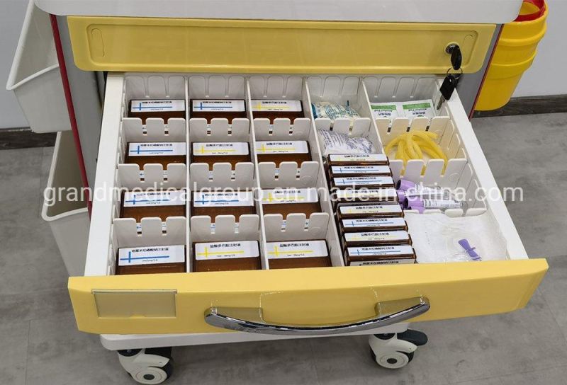 Factory Price Hospital Furniture Procedure Portable Drugs ABS Plastic ICU CPR Resuscitation Crash Cart Medical Emergency Trolley