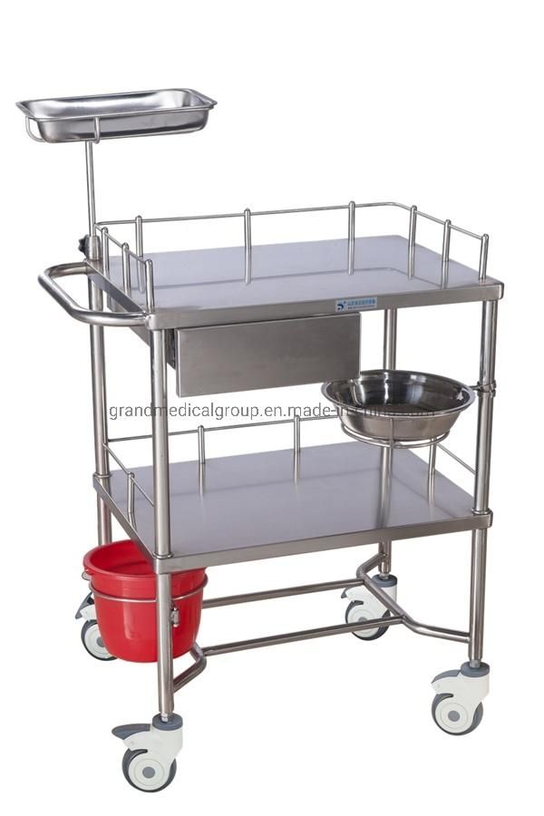 Factory Price Detachable Stainless Steel Medical Trolley Cart Hospital Handcart with Waste Pail Medical Equipment
