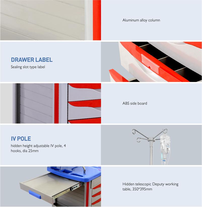 Skr054-Et ABS Transfer Nursing Medical Trolley with Drawers