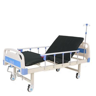 High Quality Two Crank Manual Medical Hospital Bed with Mattress and Aluminum Guard Rail