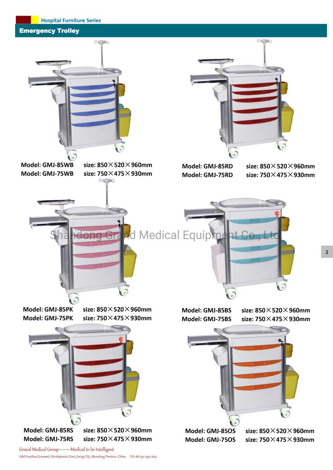 China Mobile Medical Trolley Medical Emergency Hopital Cart Modern Design ABS Material with Casters Hospital Furniture in Stock