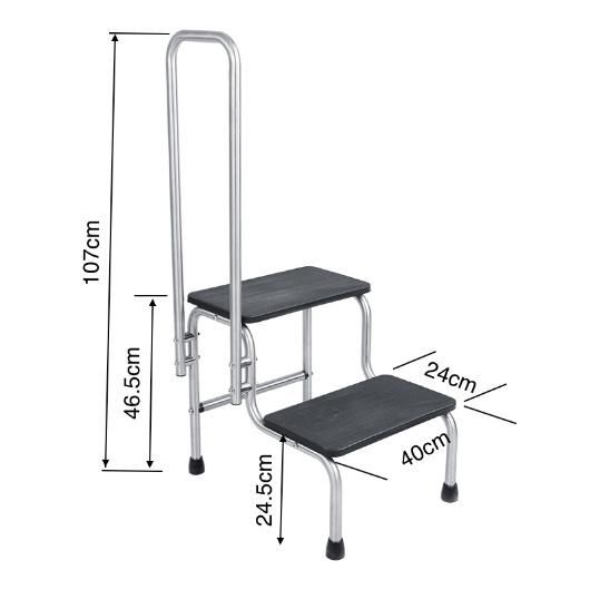 HS5611 Stainless Steel Portable Medical Hospital Anti Slip Surgical Double Foot Step Stool with Side Handrail