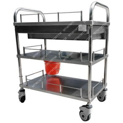 Stainless Steel Drawer Trolley Hospital Trolley with Three Shelves