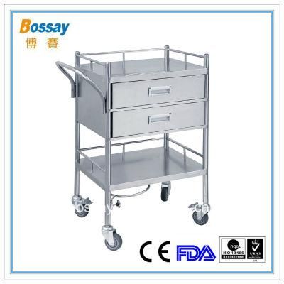 Stainless Steel Hospital Trolley with Two Drawers