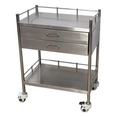 Mn-SUS050 Medical Portable Therapy Instrument Nursing Two Layer Treatment Trolley with Two Drawers