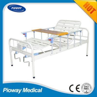 Hospital Powder Coated Bed, with Guardrail, Dinner Table, Two Crank (PW-B05)