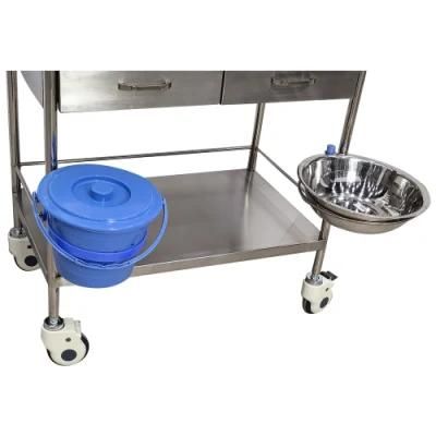 Mn-SUS012A Emergency Room Stainless Steel Emergency Cart Treatment Trolley Medical Cart