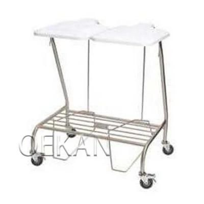 Hospital Stainless Steel Double Linen Skip Trolley with Lid