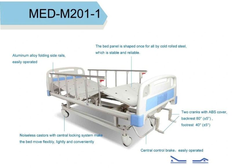 Hot Sell ISO/Ce Approved 2 Crank 2 Function Manual Hospital Nursing Medical Bed for Patients