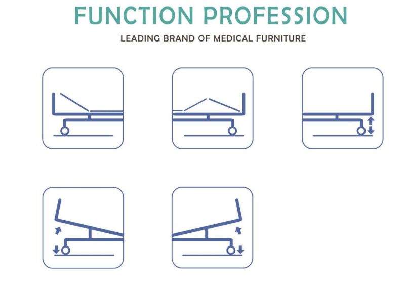 5 Function Folding Adjustable Clinic Electric Medical Nursing Patient Hospital Bed with Casters