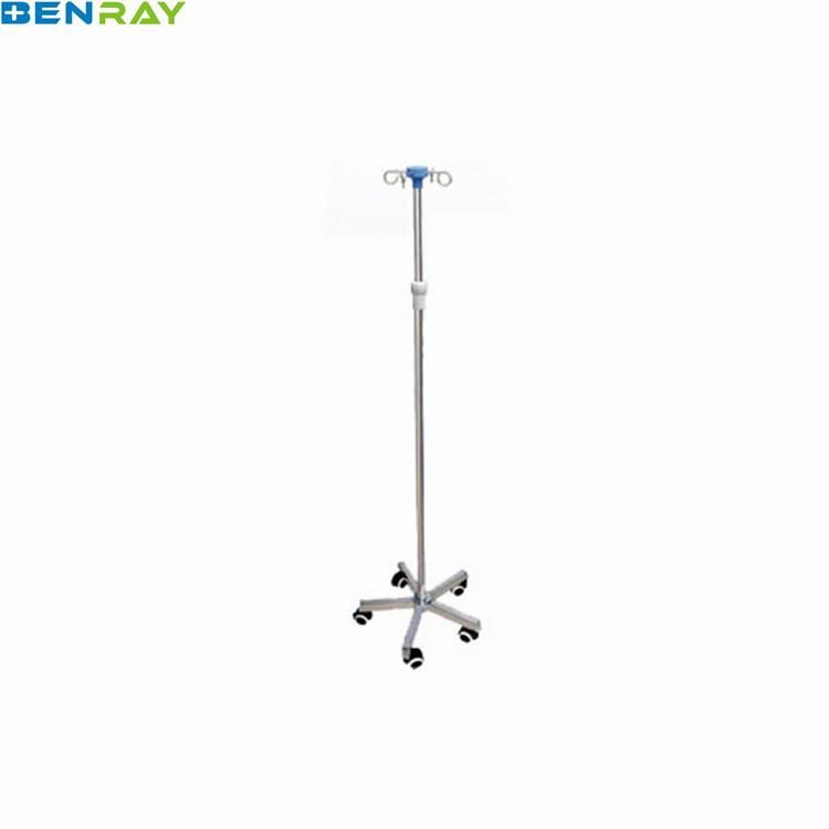 Intravenous Infusion Stand - Stainless Steel 4 Hooks Black Plastic Base IV Pole